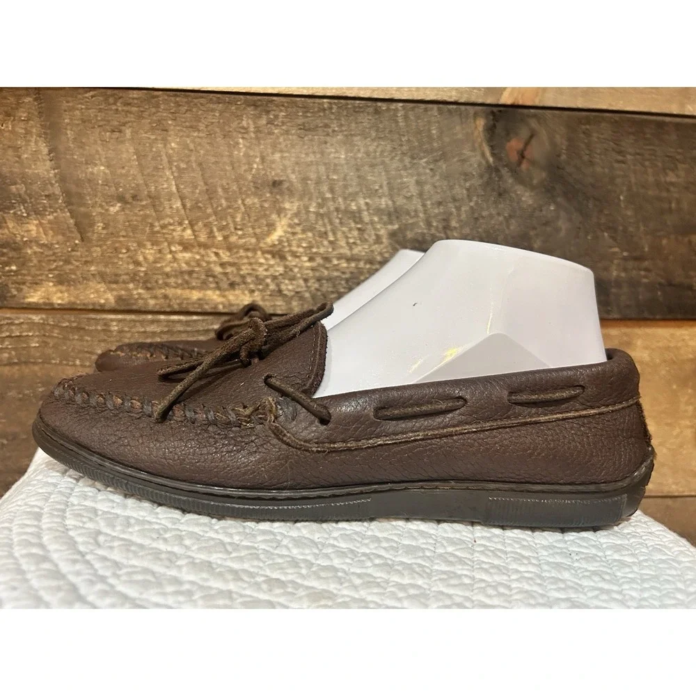 Minnetonka‎ Men's Moosehide Brown Leather Loafer Moccasin Slipper Size 9